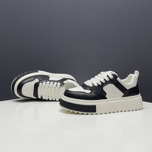 真皮板鞋男新款休闲鞋厚底鞋黑白熊猫鞋男高端奢侈品男鞋子潮