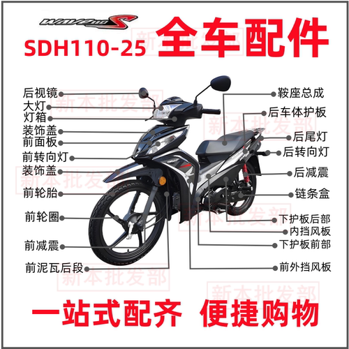 适用新大洲本田威武110外壳SDH110-25前护板大灯面板挡风泥瓦灯箱