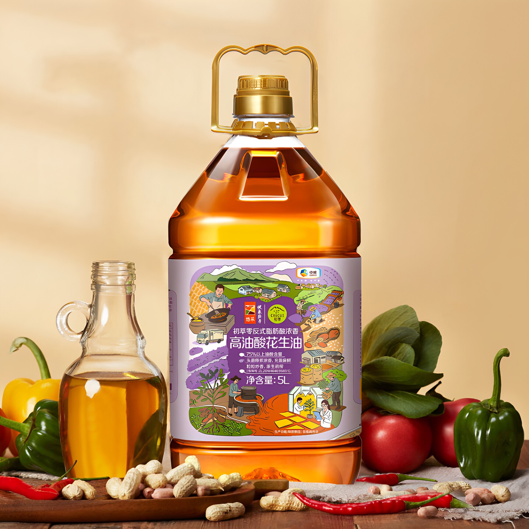 中粮初萃高油酸浓香花生油5L家用图片