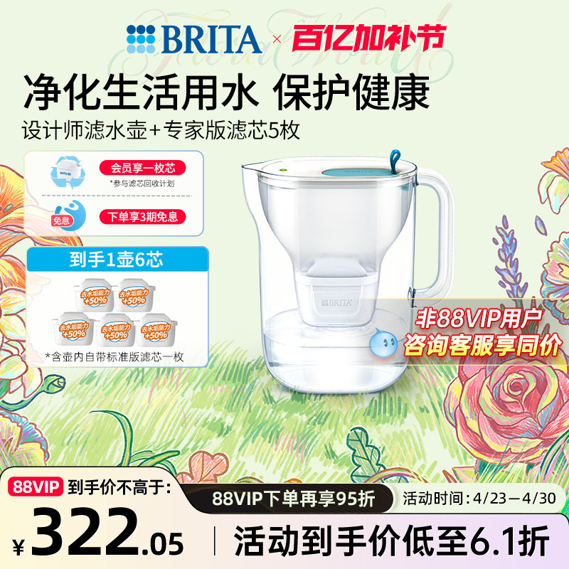 【直播专属】碧然德滤水壶净水器净水壶设计师+专家版滤芯5枚