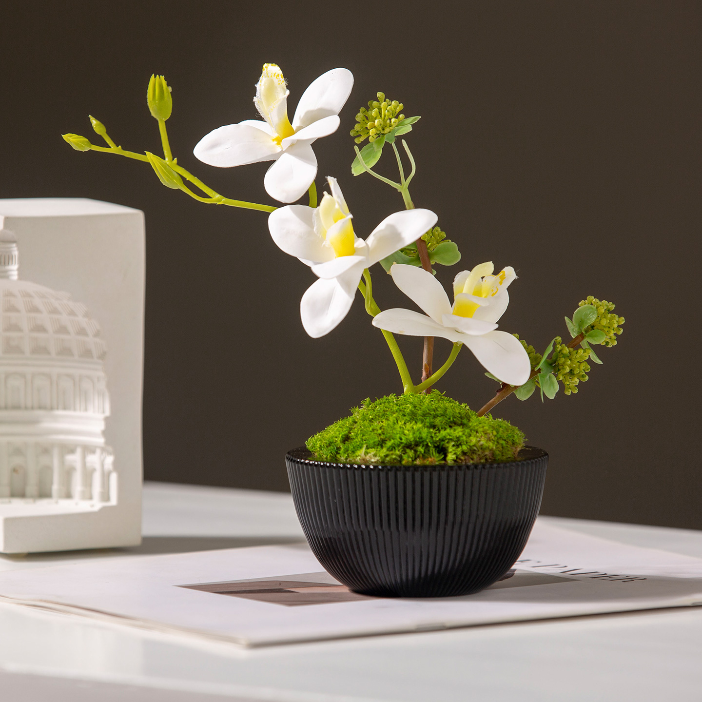 仿真花艺摆件客厅餐桌永生苔藓摆设假花装饰品花艺套餐洽谈桌摆花
