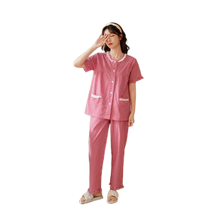良幸夏季2026新款短袖睡衣女装40支府绸可爱格子家居服套装