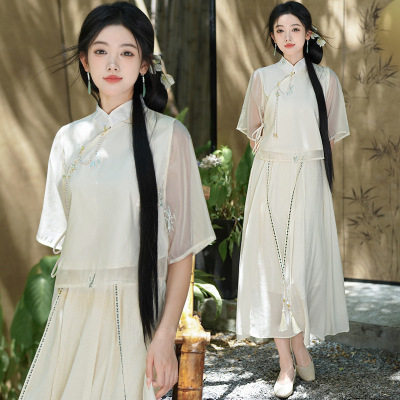 2025夏季新中式复古汉元素女装绣花改良唐装汉服仙气禅茶服套装