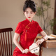 出嫁高考回娘家礼服 女国风复古短袖 红色中式 改良旗袍2025新款