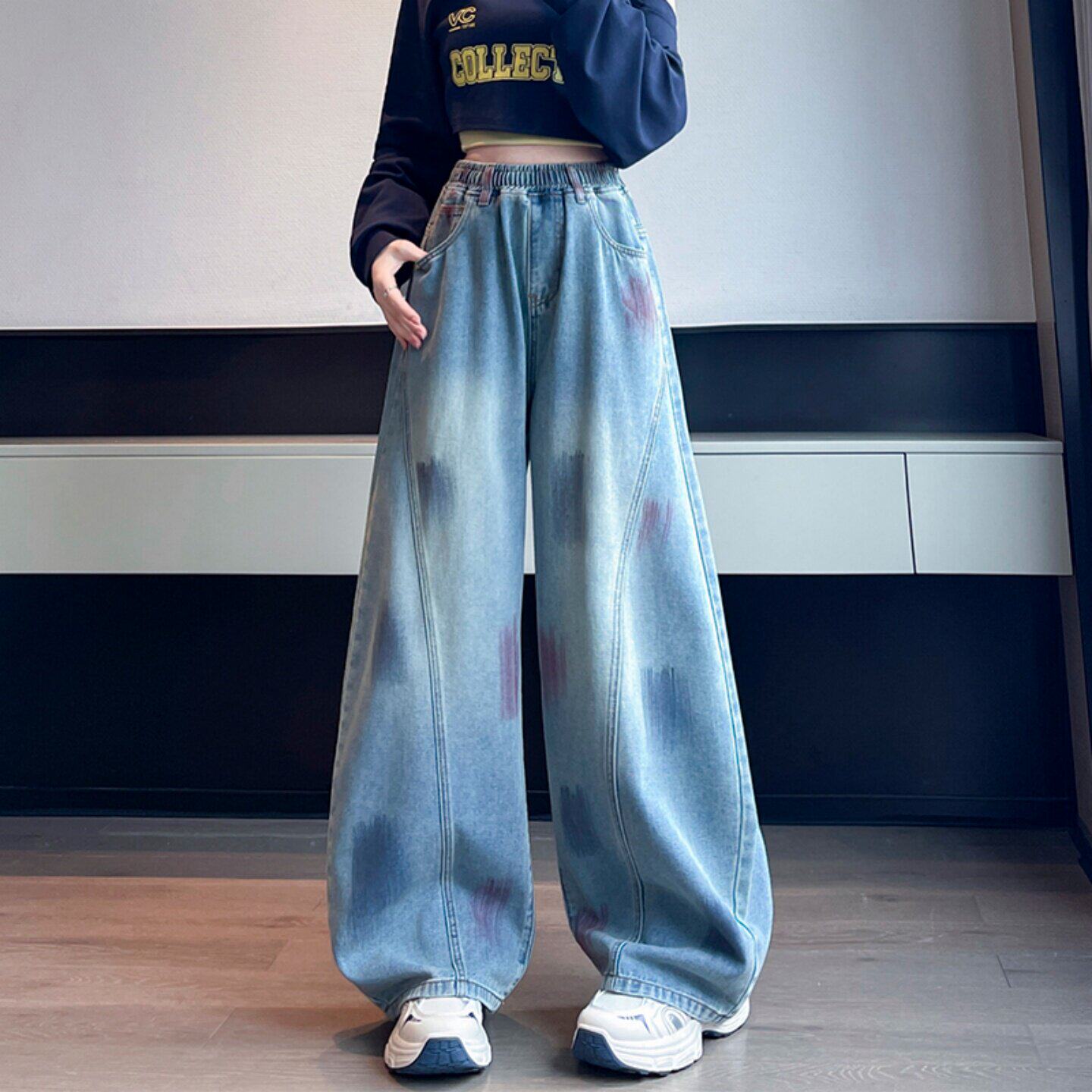 废土风宽松牛仔脏脏裤女
