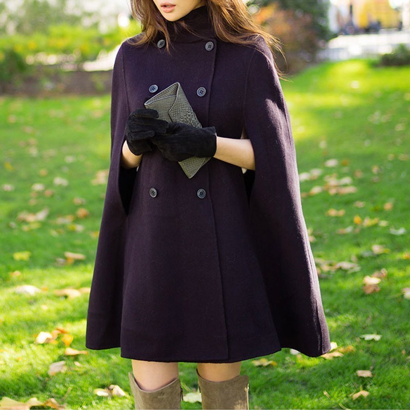 胖妹妹赫本风优雅斗篷毛呢大衣
