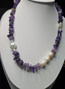 锦绣微光 天然紫水晶巴天然洛克珍珠项链轻奢高级感锁骨链