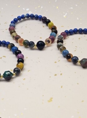 天然糖心玛瑙手链蓝色黄色玛瑙手串手围16-17可调节