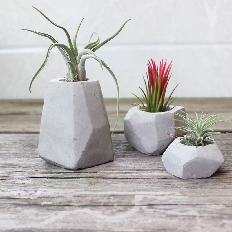 空气凤梨水泥几何体花盆迷你北欧简约美式风格软装桌面绿植摆设