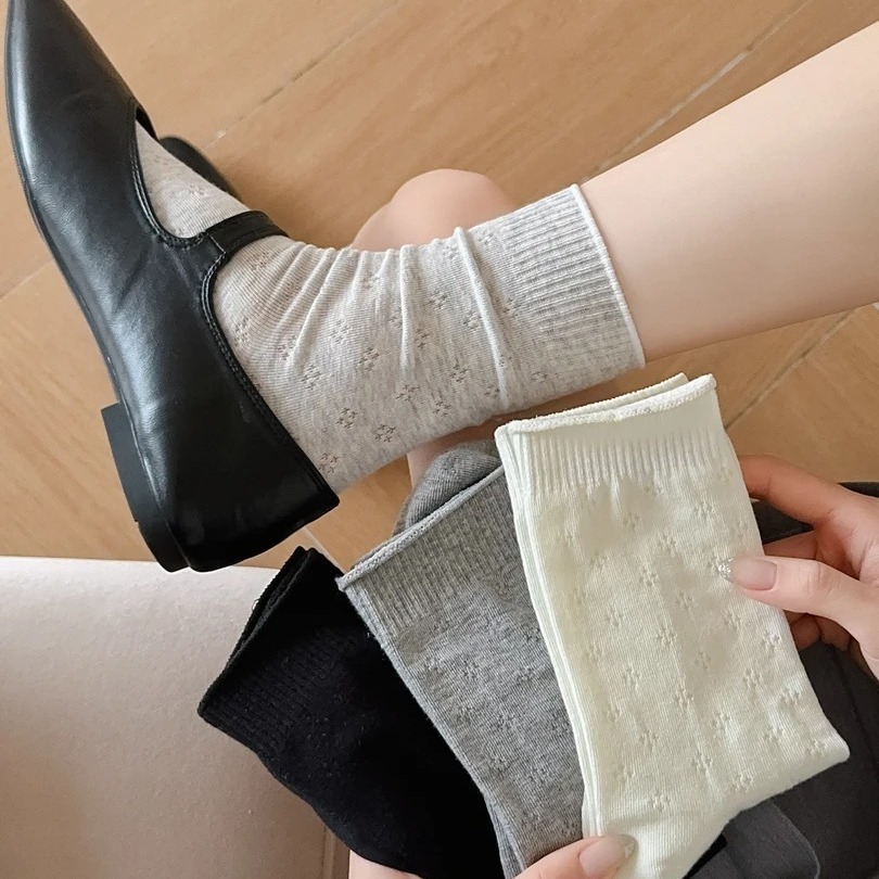 网眼袜子女夏薄款中筒袜百搭纯色ins潮芭蕾风韩系jk学院堆堆袜女