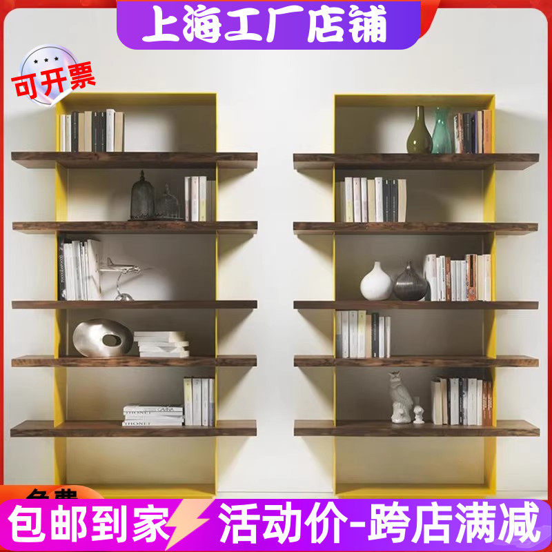 北欧铁艺书柜落地金属书架置物架钢琴烤漆实木展示架壁柜定制安装