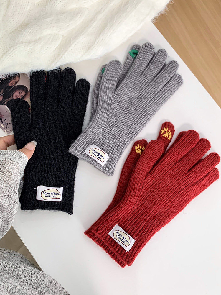 KNITTED GLOVES WOMENS WINTER NEW KOREA SOLID COLOR STITCHING DESIGN LEAKY FINGERS CAN PLAY MOBILE PHONE TO KEEP WARM RIDING AND COLD