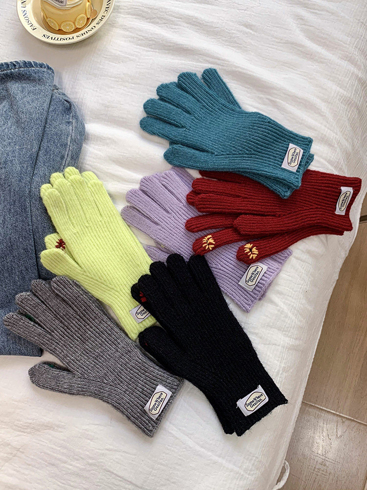 KNITTED GLOVES WOMENS WINTER NEW KOREA SOLID COLOR STITCHING DESIGN LEAKY FINGERS CAN PLAY MOBILE PHONE TO KEEP WARM RIDING AND COLD