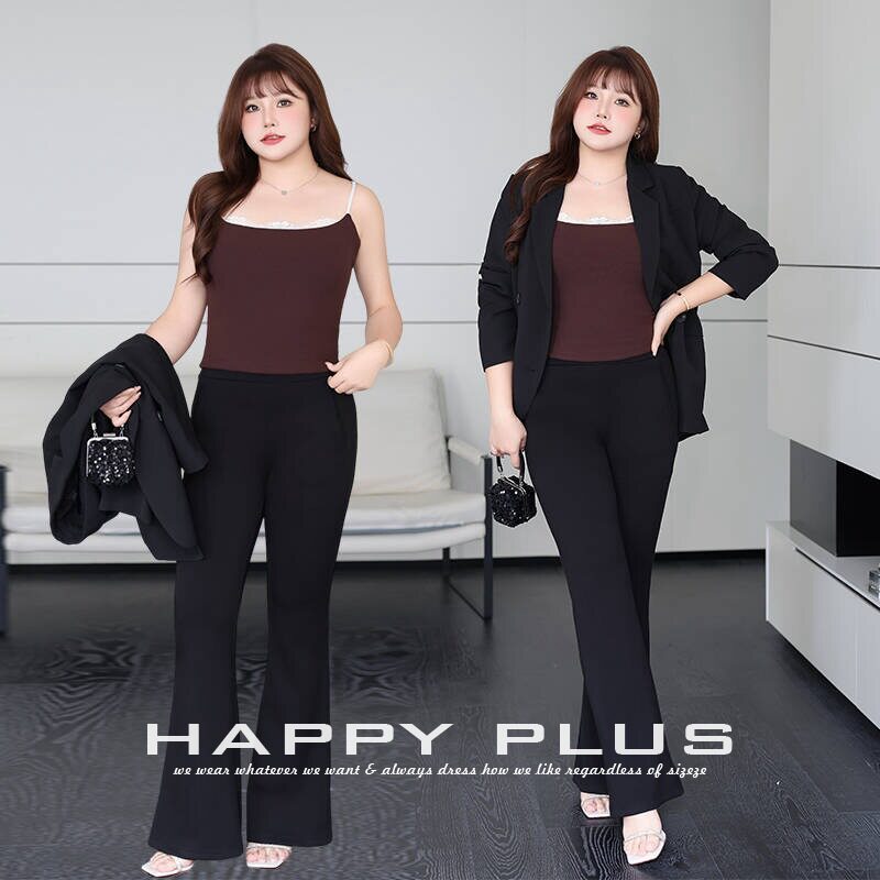 happyhut加肥加大码女装200斤胖mm高腰垂感拖地裤微喇修身长裤子