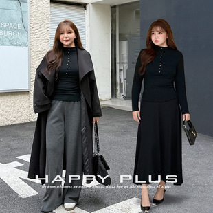 happyhut加肥加大码女装200斤胖mm冬简约舒适莫代尔小高领打底衫