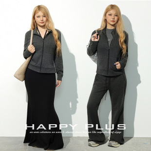 happyhut加肥加大码女装200斤胖mm设计修身立领上衣收腰卫衣外套