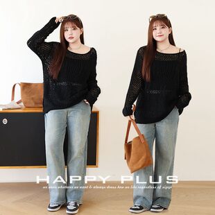 套装 happyhut加肥加大码 背心长裤 200斤胖mm宽松镂空针织罩衫 女装
