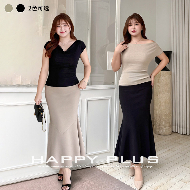 happyhut加肥加大码女装200斤胖mm荡领斜肩凉感针织无袖背心上衣