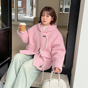 加肥加大大码女装200斤胖mm秋冬休闲款毛呢外套连帽短款外套上衣