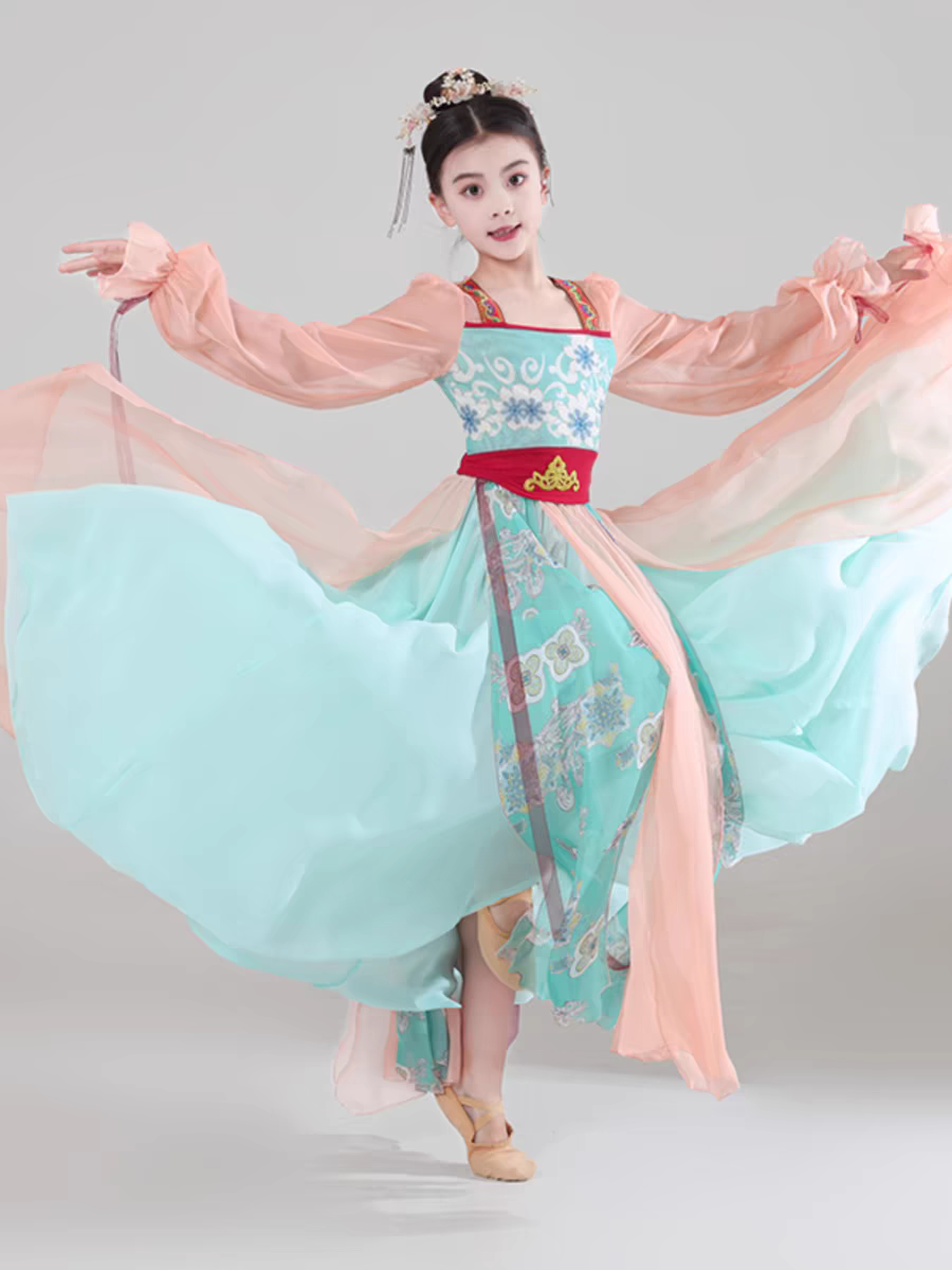 儿童古典舞表演服纱衣汉服中国舞表演服大摆裙练功服套装