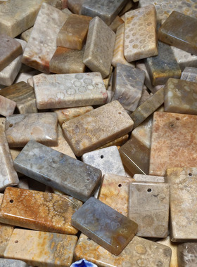 珊瑚玉菊花石吊坠水滴彩花玉化冰种方牌挂件特价毛衣链直播货源