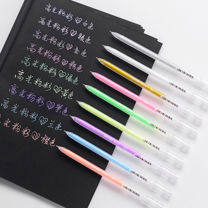 东米糖果色高光粉彩中性笔针管头多色手帐笔涂鸦绘画黑卡纸专用笔