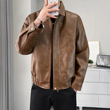 2025新款皮衣男士时尚翻领PU皮夹克水波纹机车外套男6803p98，男装皮衣，星座210A（原D326A）