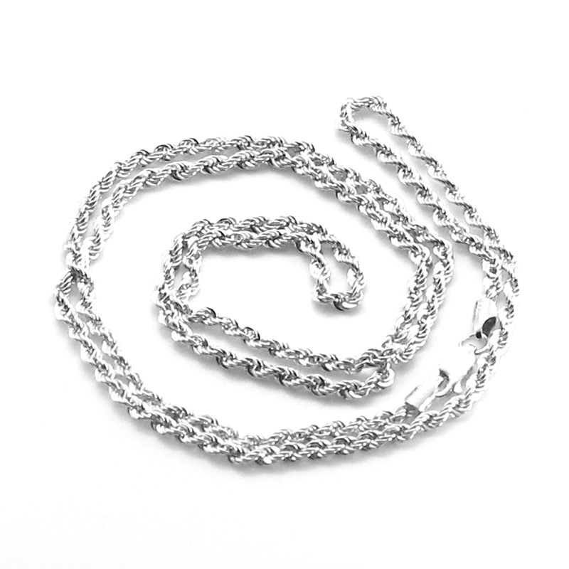 S925 silver chain 纯银镀白金  2/3mm麻花链项链男女锁骨链嘻哈