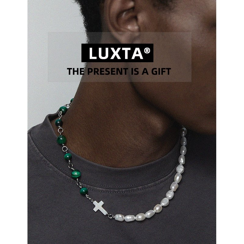 LUXTA珍珠虎眼石拼接十字架项链