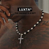 复古欧美男女嘻哈潮 LUXTA原创 珍珠虎眼石十字架镀金项链 hiphop