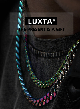 LUXTA 立体切割古巴链男极光彩色拼接钢色古巴项链女嘻哈同款潮