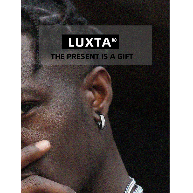 luxtas925纯银满钻潮嘻哈耳环