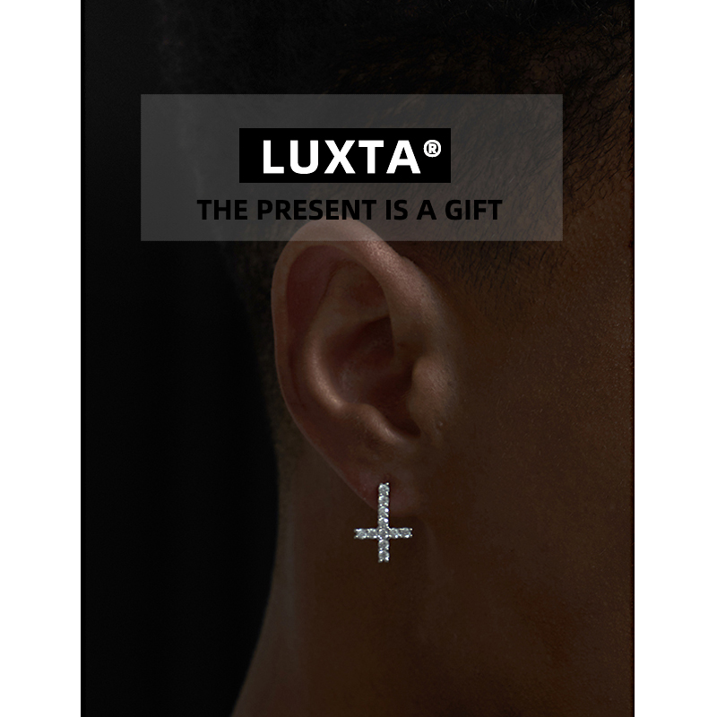 LUXTAs925纯银欧美十字架耳钉