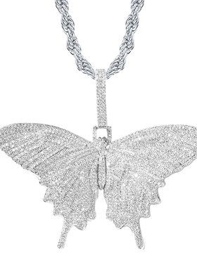 butterfly pendant ice out 福克斯同款满钻蝴蝶吊坠项链男女嘻哈