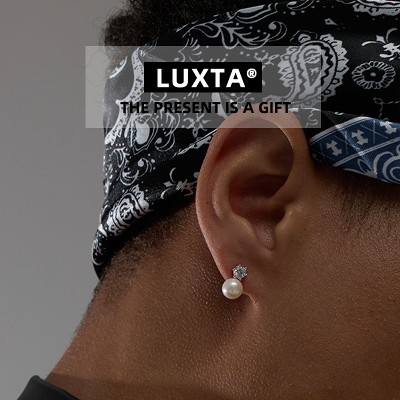 luxtas925银天然珍珠男耳饰耳钉