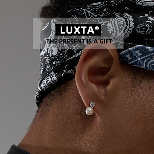 luxtas925银天然珍珠男耳饰耳钉