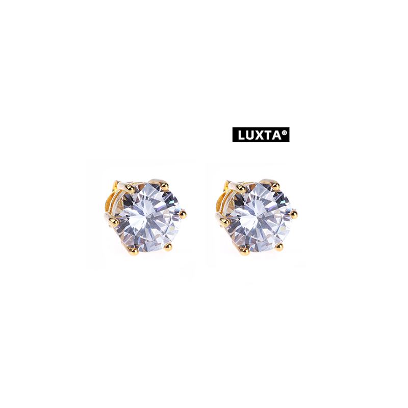 LUXTA 金色纯银耳钉 s925银镀金锆石耳饰嘻哈男镶钻闪潮欧美 ins