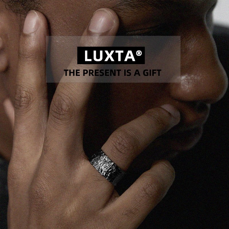 LUXTA s925纯银黑色戒指  嘻哈男指环镀黑金潮牌气质开口可调节