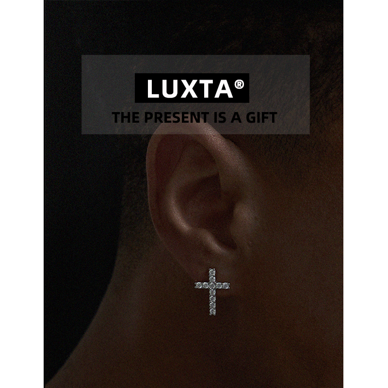 LUXTA纯银欧美闪钻十字架耳钉