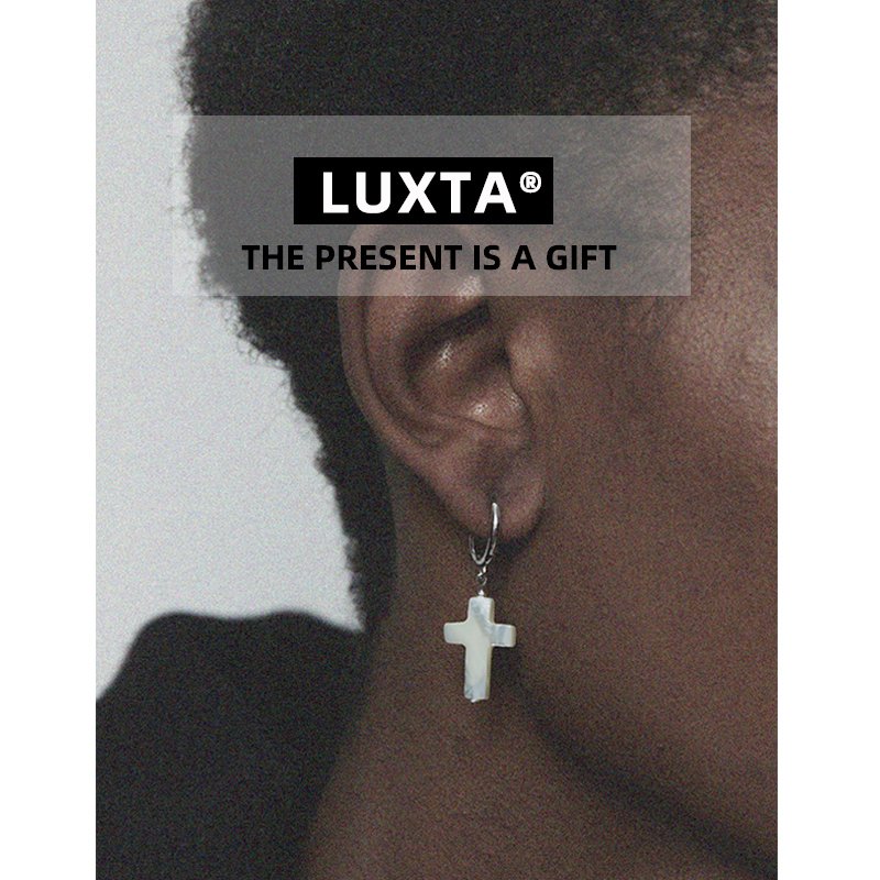 LUXTA纯银天然母贝十字架耳环