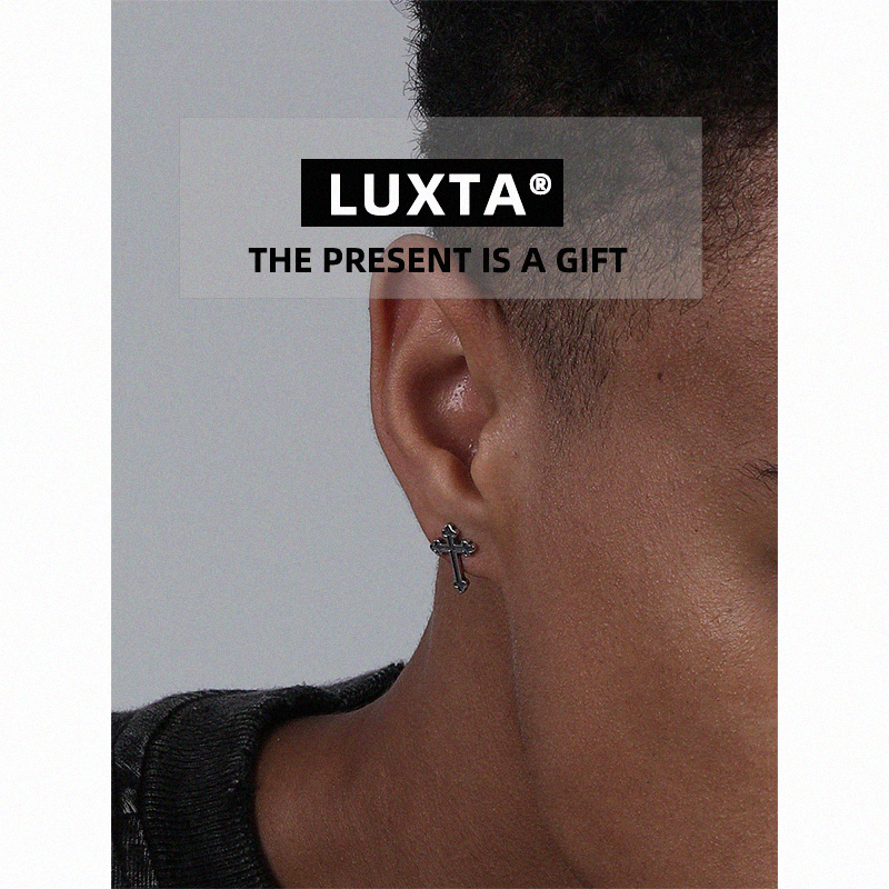 LUXTA纯银十字架耳钉男
