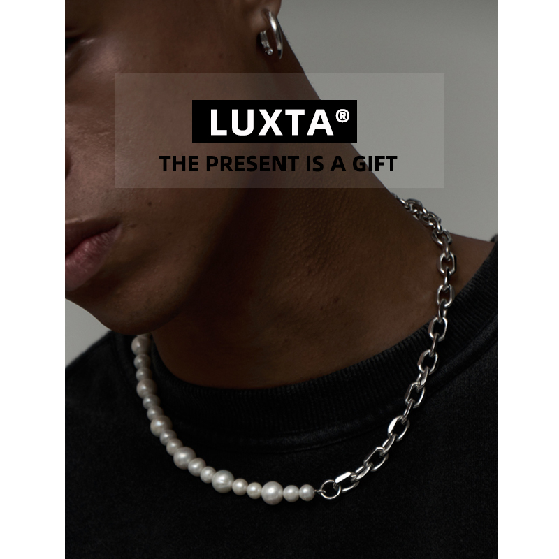 LUXTA原创 天然珍珠拼接链嘻哈男高级感女小众链条美式项链锁骨链