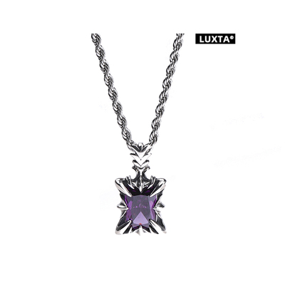 纯银紫宝石项链吊坠复古毛衣链