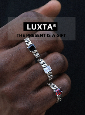 LUXTA男纯银嘻哈古巴戒指