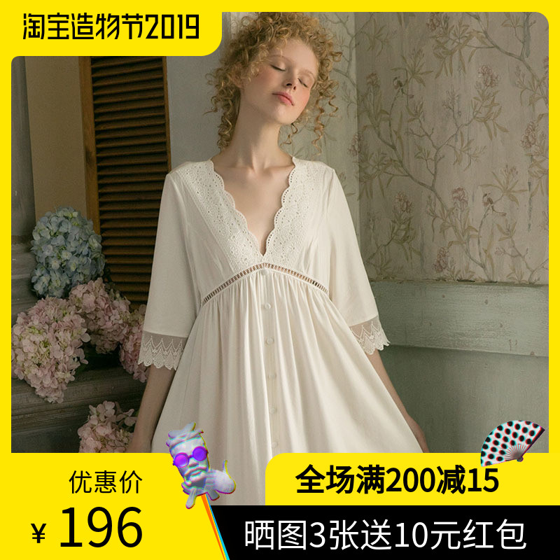 塵熙宮廷睡裙春秋純棉性感薄款V領睡衣女公主白色複古半袖家居服在類目 女士內衣/男士內衣/家居服, 睡裙中 - 來自Buy2taobao.com提供專業的淘寶代購服務
