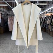 25秋冬新款 M家同款 连帽双面羊毛大衣女短款 宽松简约系带毛呢外