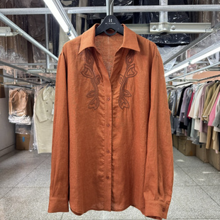 刺绣亚麻翻领衬衫女设计感小众25年新款宽松精致舒适长袖洋气衬衣