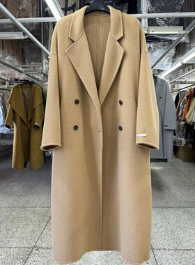 韩国东大门双面羊毛大衣女中长款 秋冬新款宽松腰带简约 毛呢外套