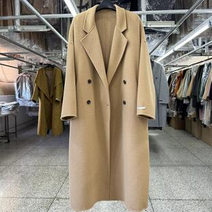 韩国东大门双面羊毛大衣女中长款 秋冬新款宽松腰带简约 毛呢外套