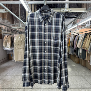 双层棉纱蓝色格子衬衫女2025年春秋新款宽松复古棉质舒适休闲衬衣